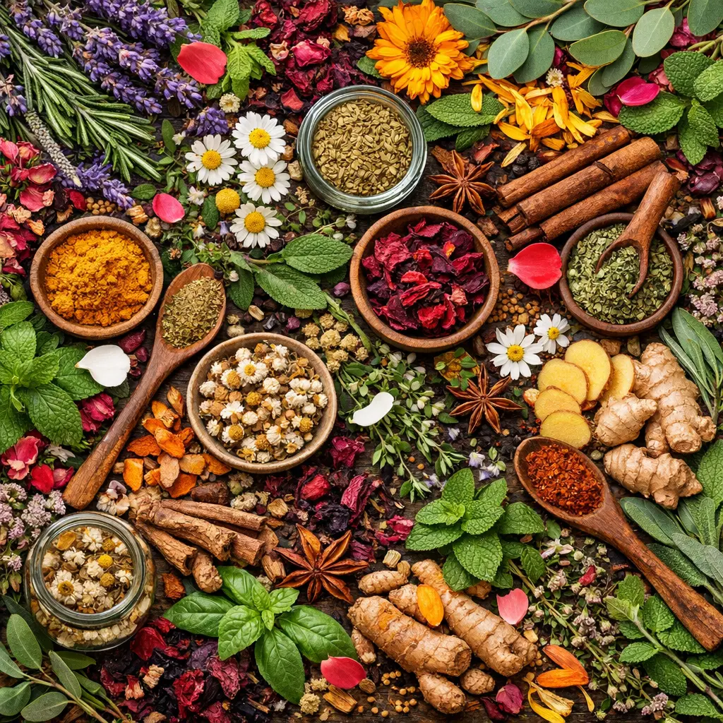 Dried medicinal herbs and aromatic plants from northern Morocco